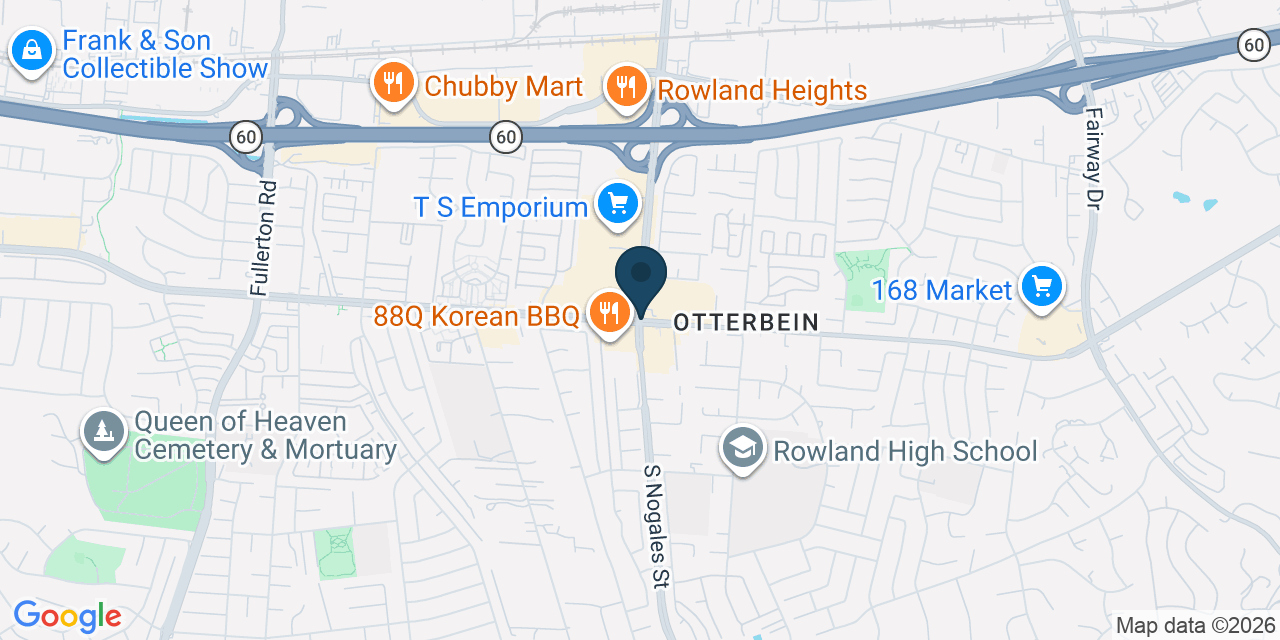 Map showing Rowland Heights, Los Angeles County, CA