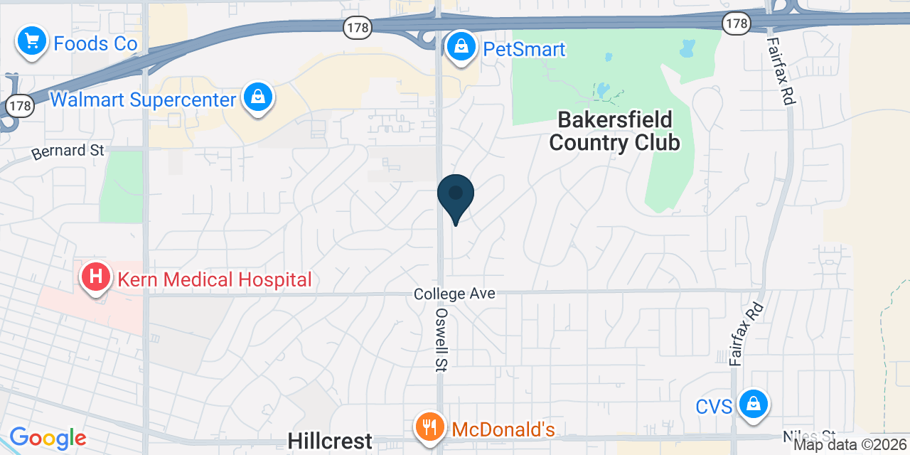 Map showing Bakersfield, Kern County, CA