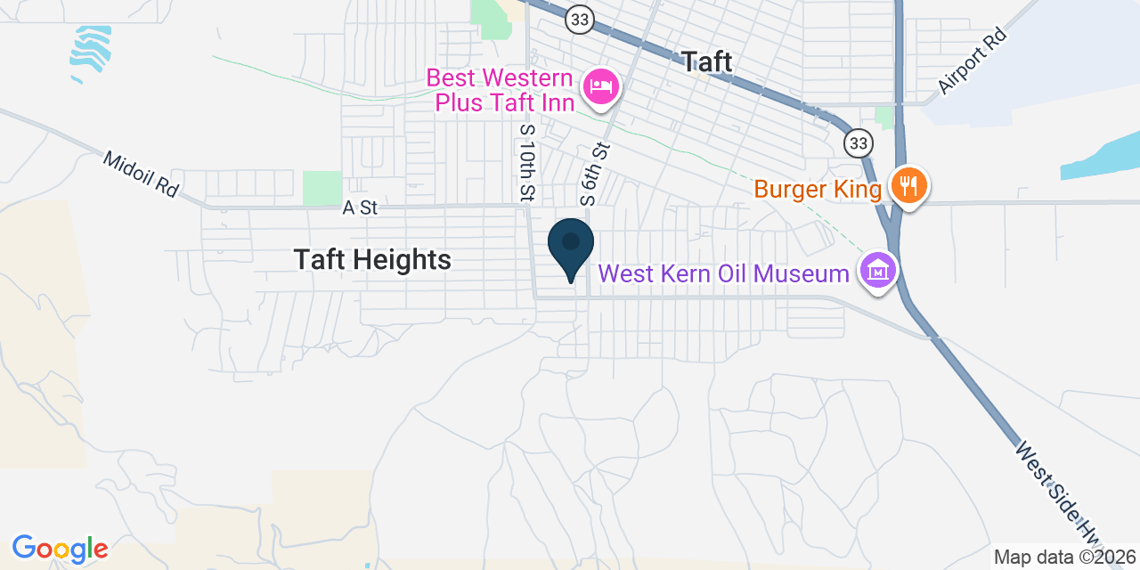 Map showing Taft, Kern County, CA