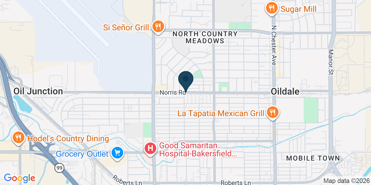 Map showing Oildale, Kern County, CA