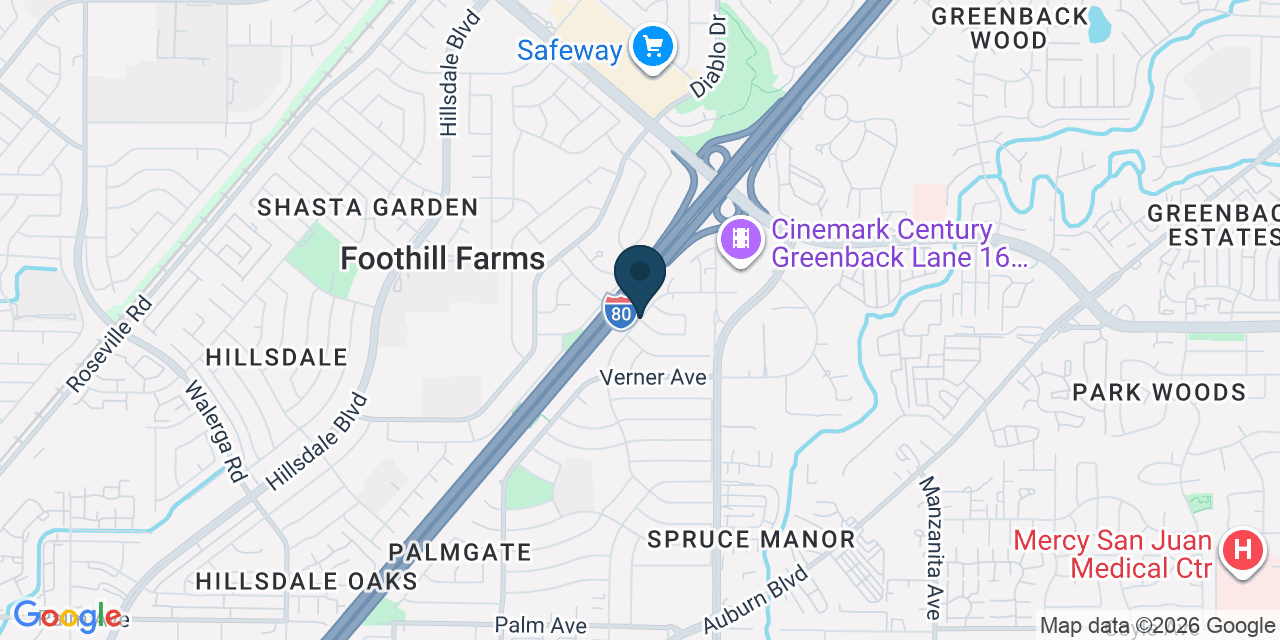 Map showing Foothill Farms, Sacramento County, CA
