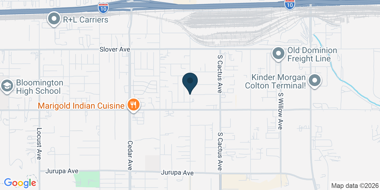 Map showing Bloomington, San Bernardino County, CA