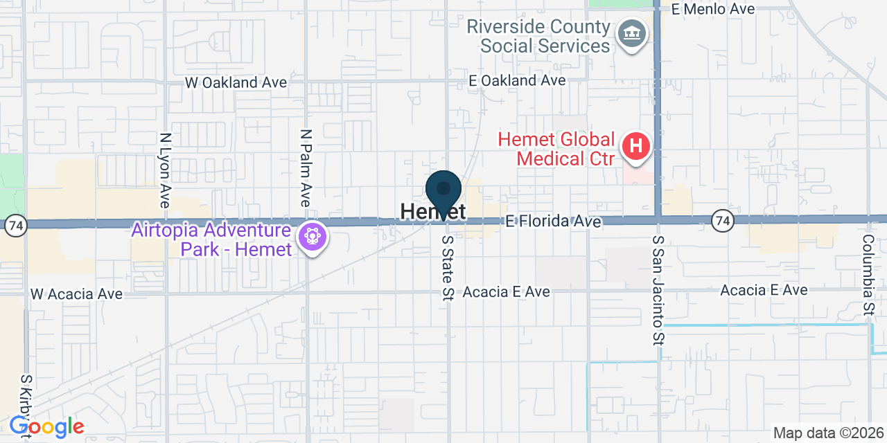 Map showing Hemet, Riverside County, CA