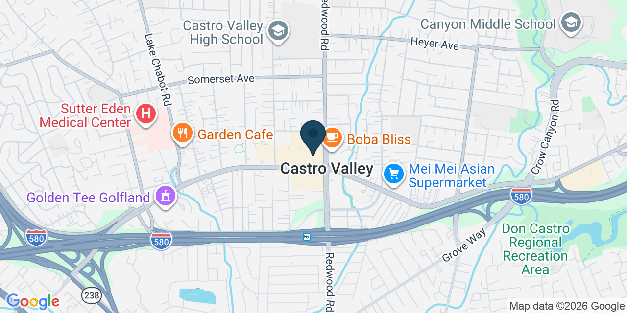 Map showing Castro Valley, Alameda County, CA