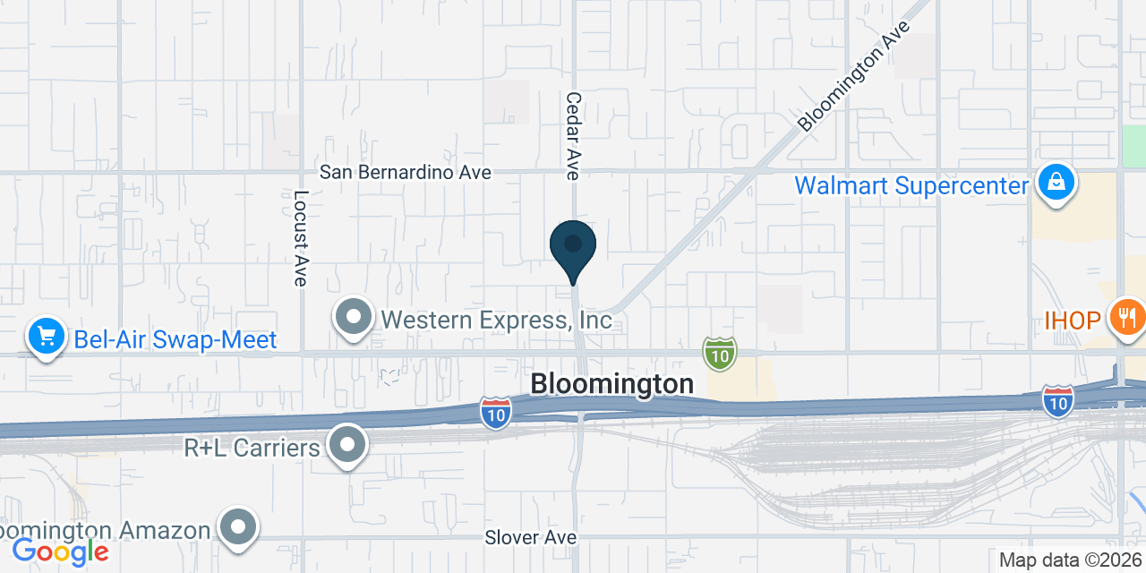 Map showing Bloomington, San Bernardino County, CA