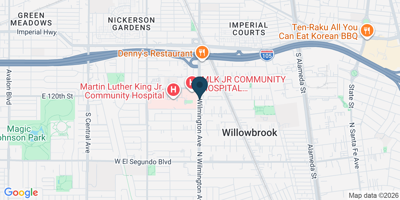 Map showing Willowbrook, Los Angeles County, CA