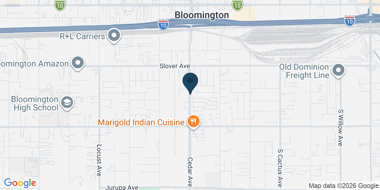 Map showing Bloomington, San Bernardino County, CA