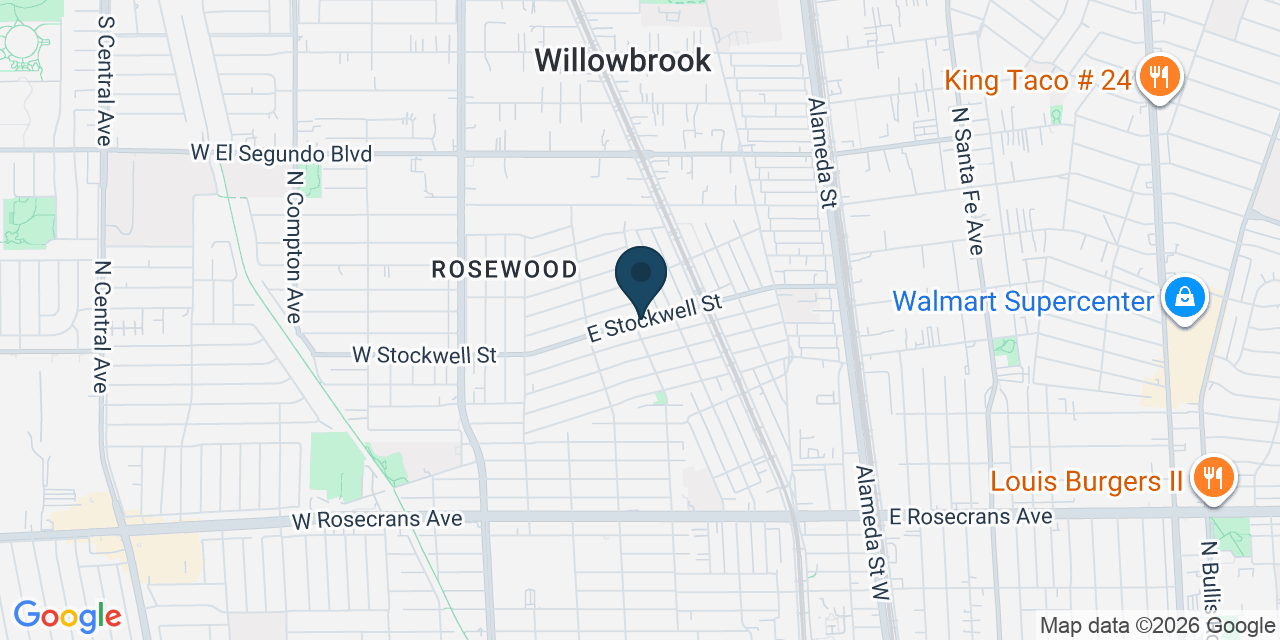 Map showing Willowbrook, Los Angeles County, CA