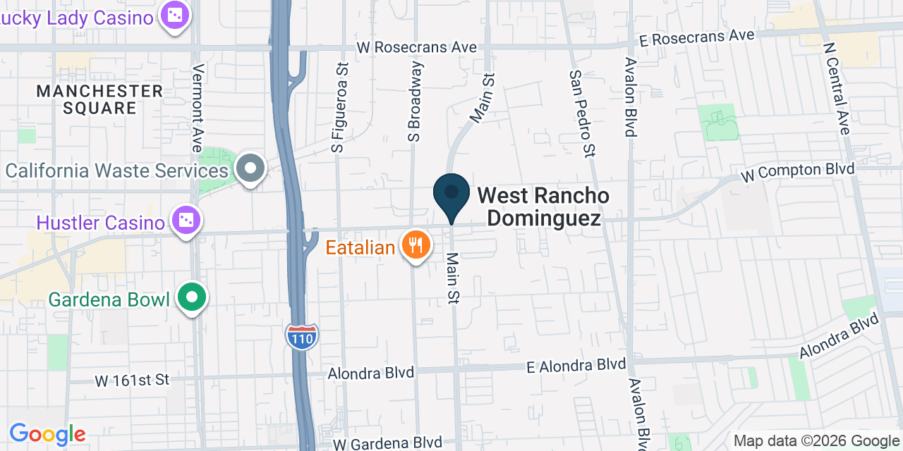 Map showing West Rancho Dominguez, Los Angeles County, CA