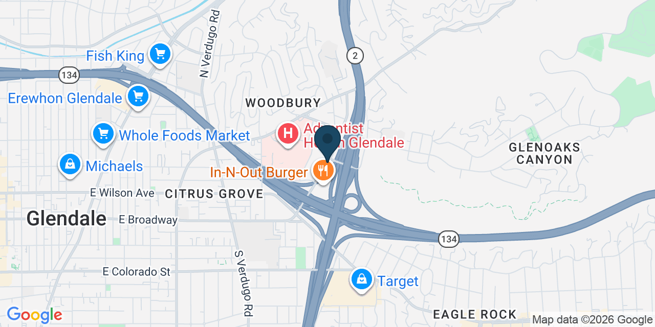Map showing Glendale, Los Angeles County, CA