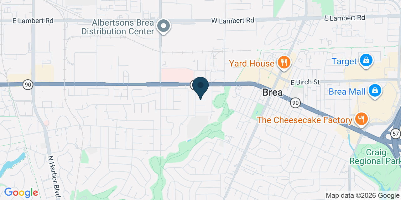 Map showing Brea, Orange County, CA