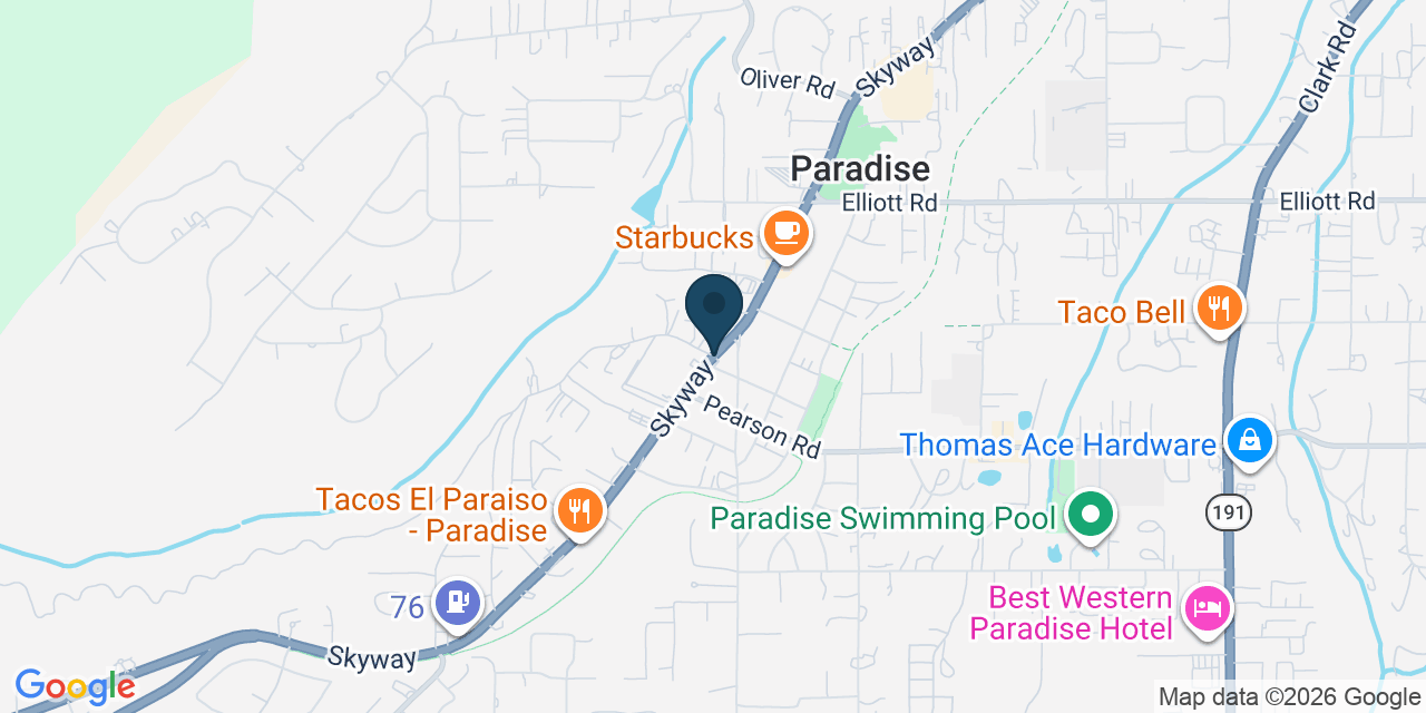 Map showing Paradise, Butte County, CA