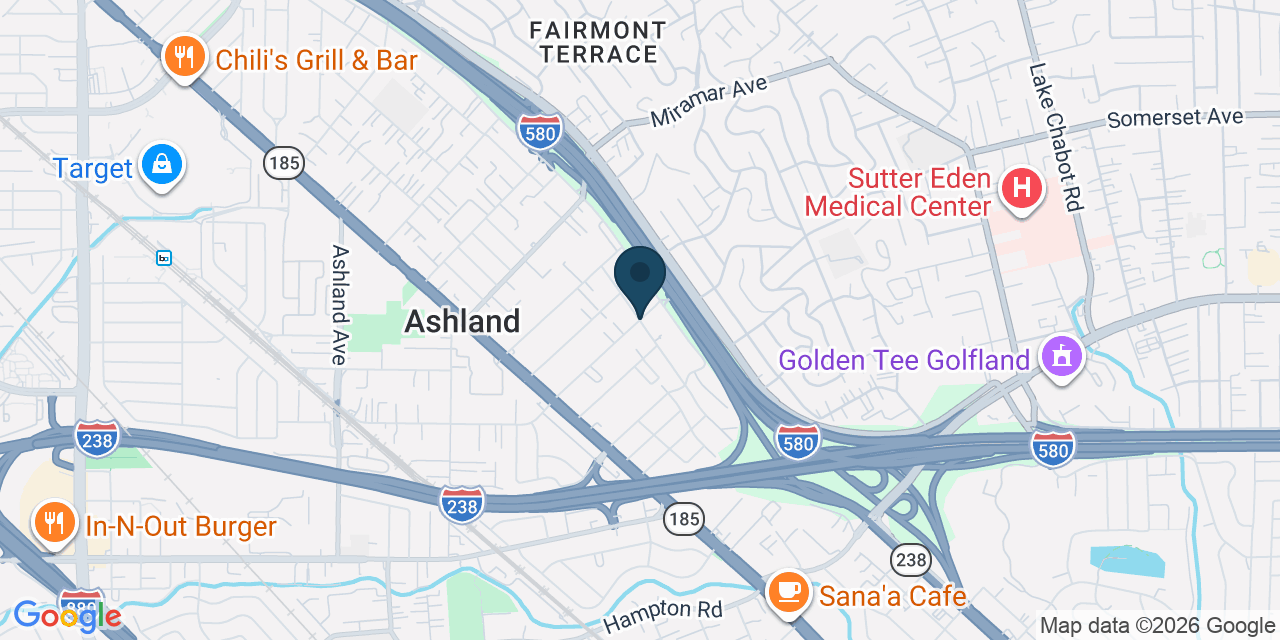 Map showing Ashland, Alameda County, CA