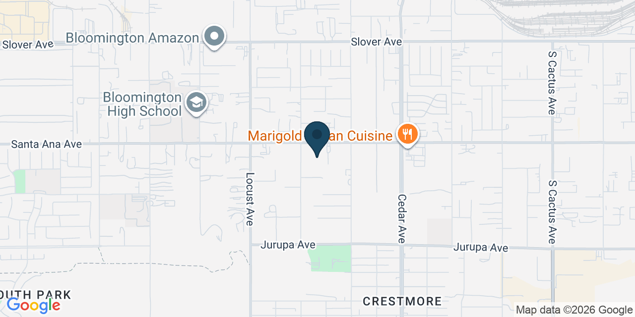Map showing Bloomington, San Bernardino County, CA