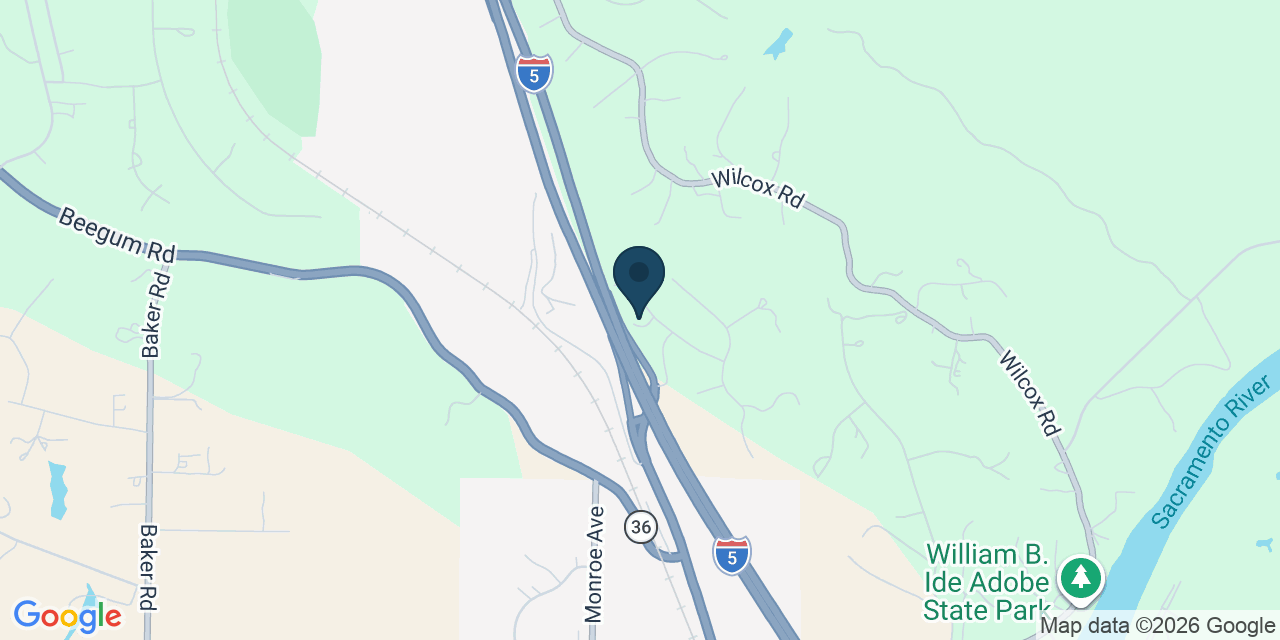 Map showing Red Bluff, Tehama County, CA