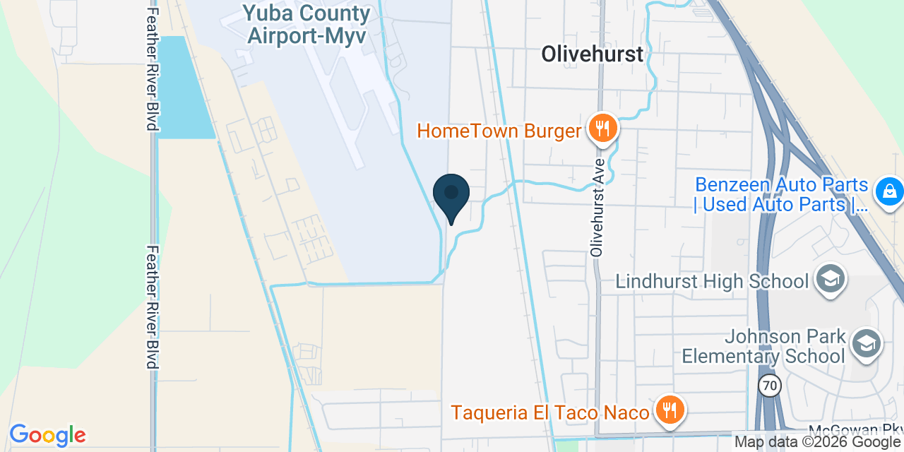 Map showing Olivehurst, Yuba County, CA
