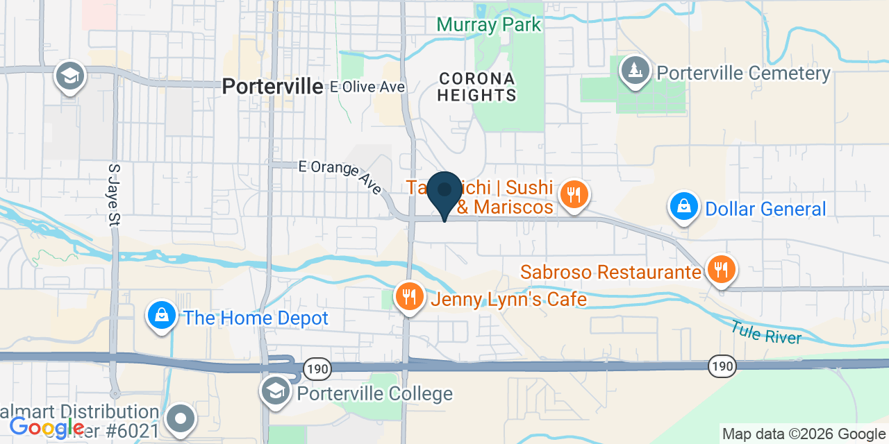 Map showing Porterville, Tulare County, CA