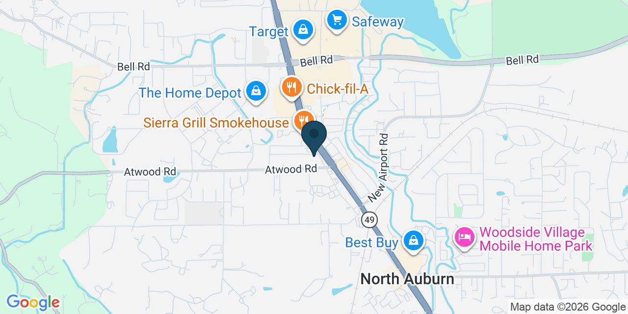 Map showing Auburn, Placer County, CA
