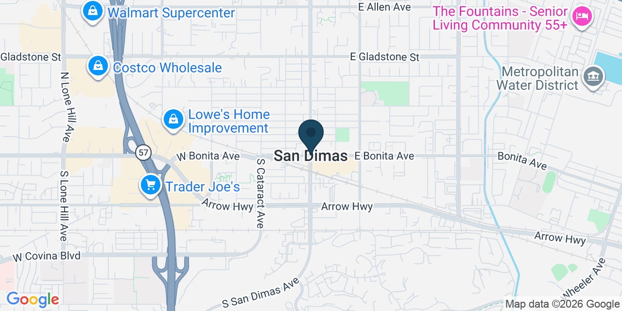 Map showing San Dimas, Los Angeles County, CA
