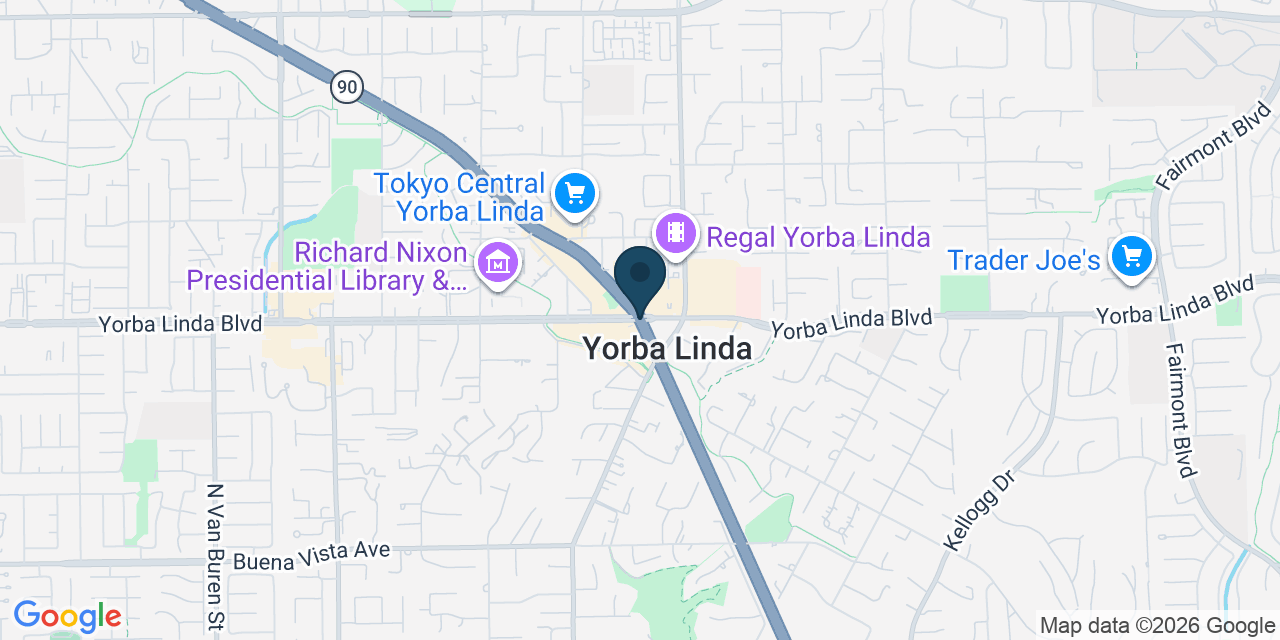 Map showing Yorba Linda, Orange County, CA
