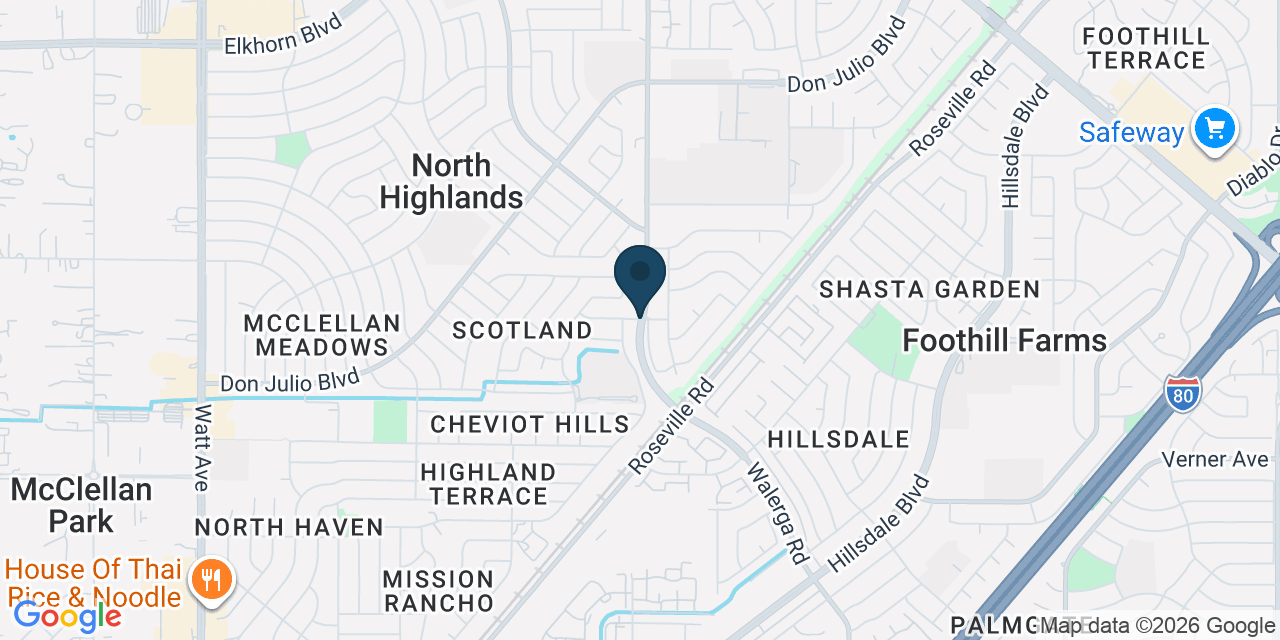 Map showing North Highlands, Sacramento County, CA