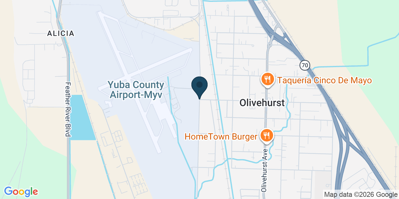 Map showing Olivehurst, Yuba County, CA