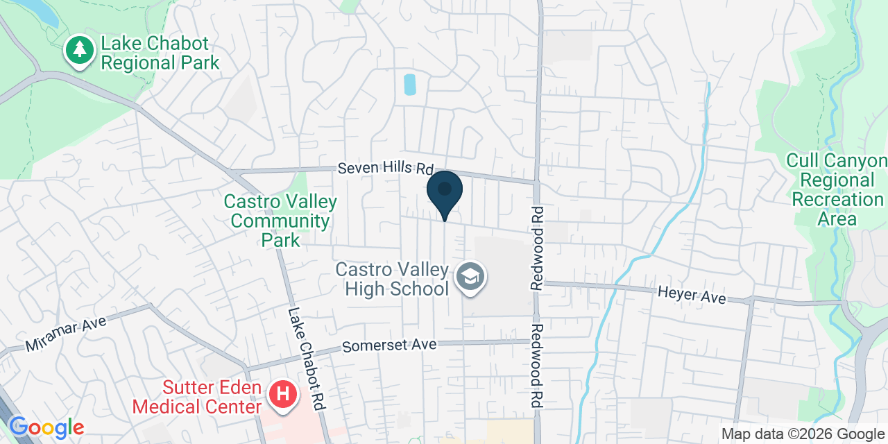 Map showing Castro Valley, Alameda County, CA