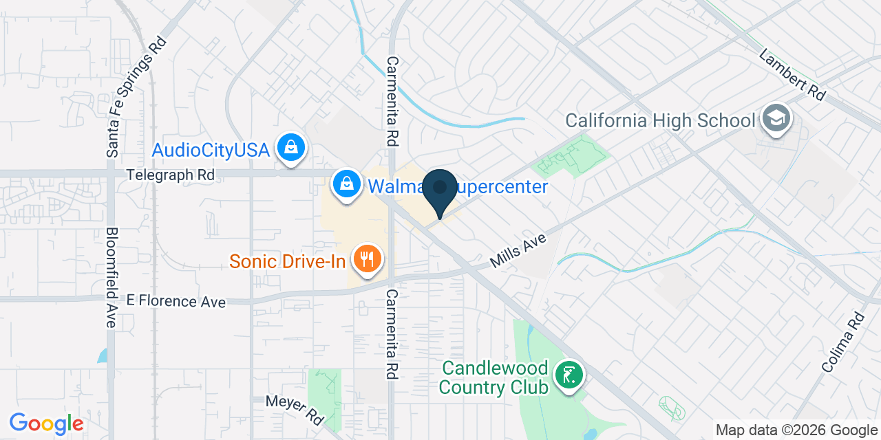 Map showing Santa Fe Springs, Los Angeles County, CA