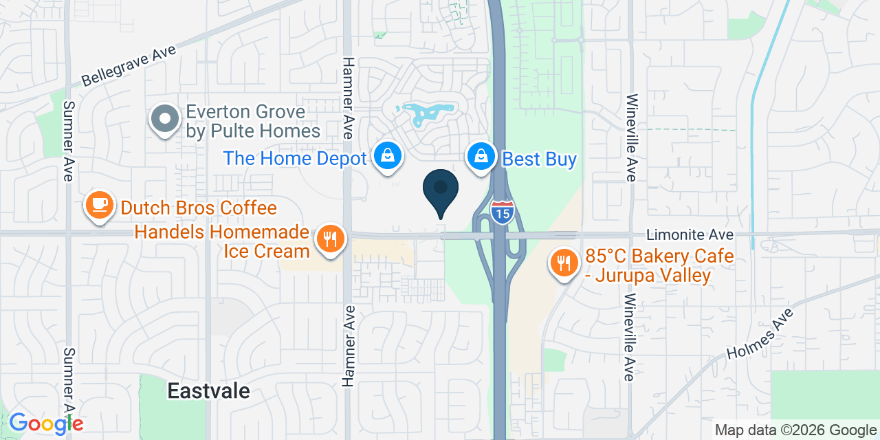 Map showing Eastvale, Riverside County, CA