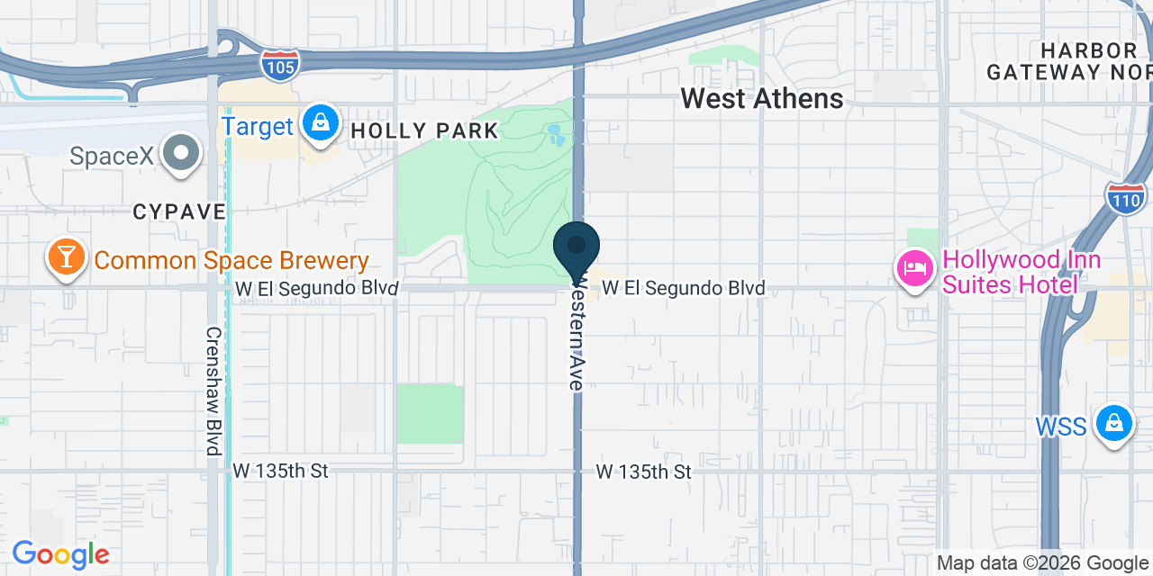 Map showing West Athens, Los Angeles County, CA