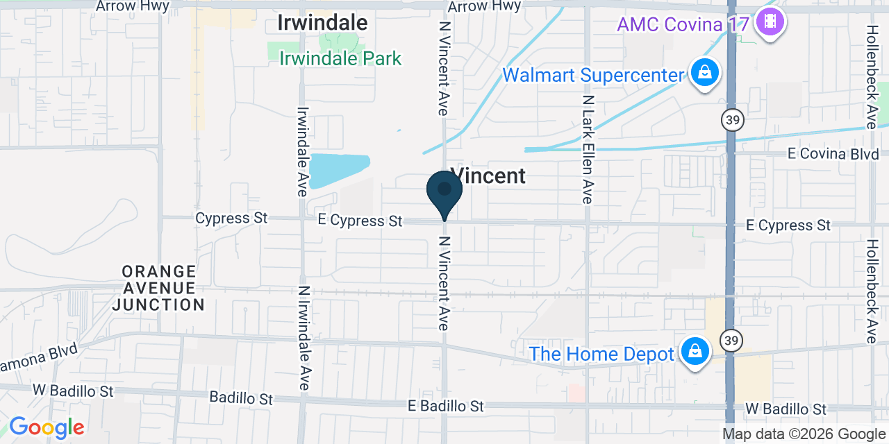 Map showing Vincent, Los Angeles County, CA
