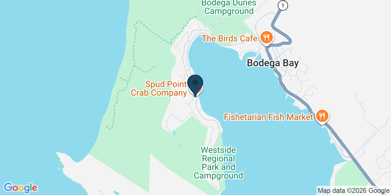 Map showing Bodega Bay, Sonoma County, CA