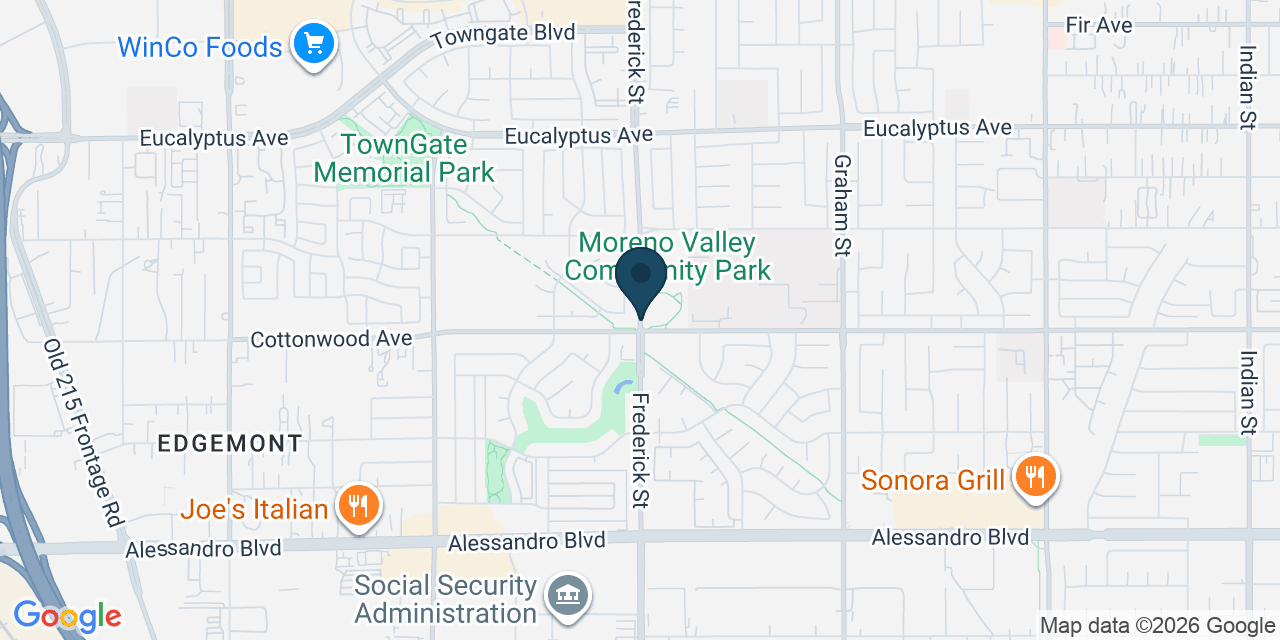 Map showing Moreno Valley, Riverside County, CA