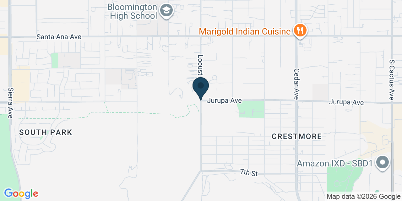 Map showing Bloomington, San Bernardino County, CA