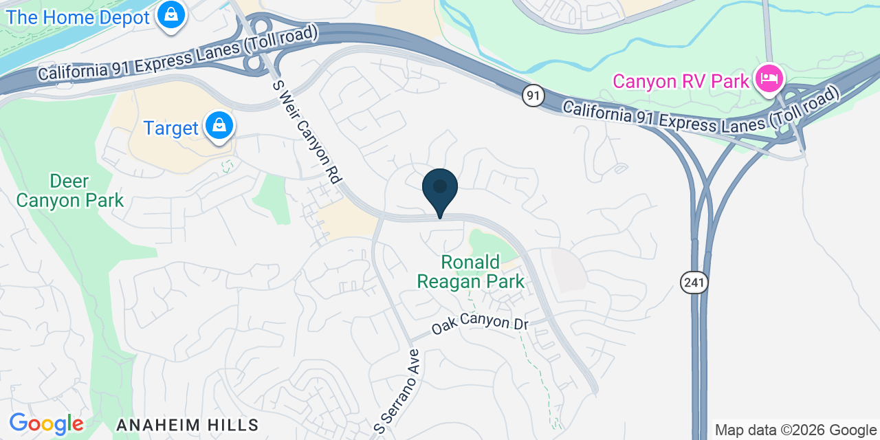 Map showing Anaheim Hills, Orange County, CA