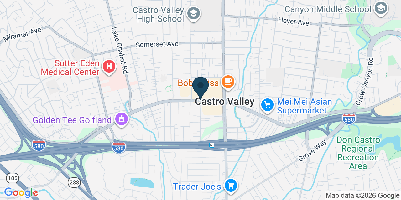Map showing Castro Valley, Alameda County, CA