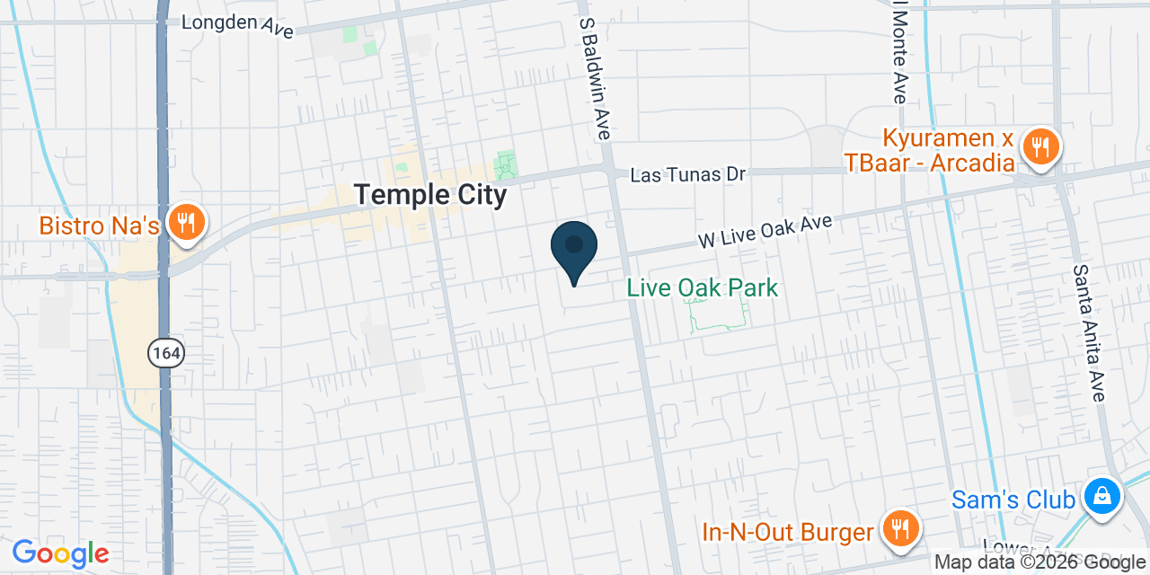 Map showing Temple City, Los Angeles County, CA