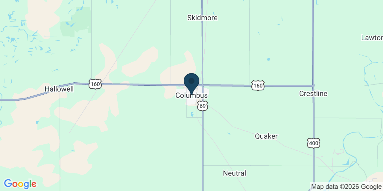 Map showing Columbus, Cherokee County, KS