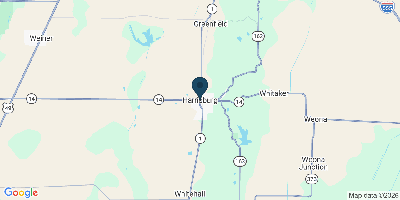 Map showing Harrisburg, Poinsett County, AR
