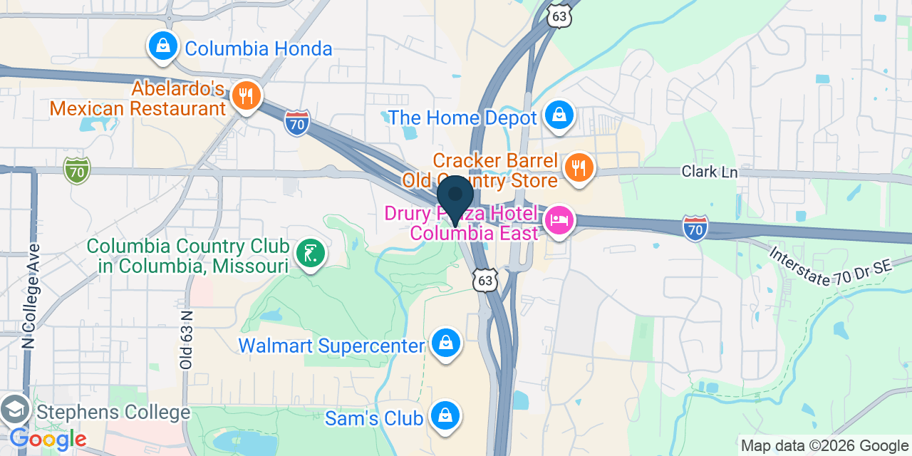 Map showing Columbia, Boone County, MO