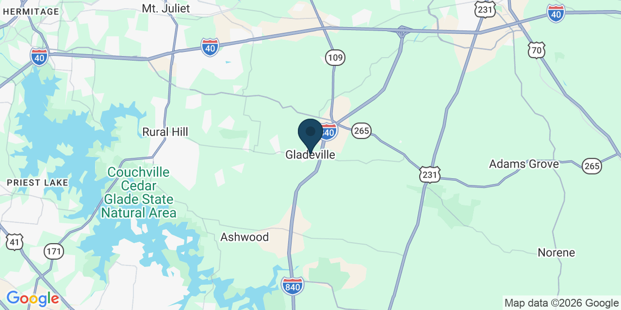 Map showing Gladeville, Wilson County, TN