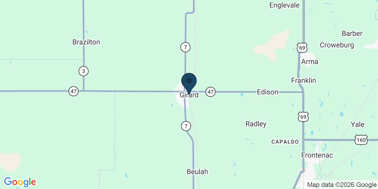 Map showing Girard, Crawford County, KS