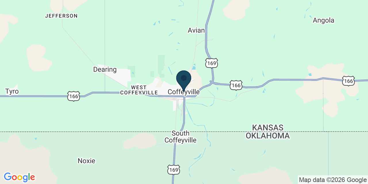 Map showing Coffeyville, Montgomery County, KS