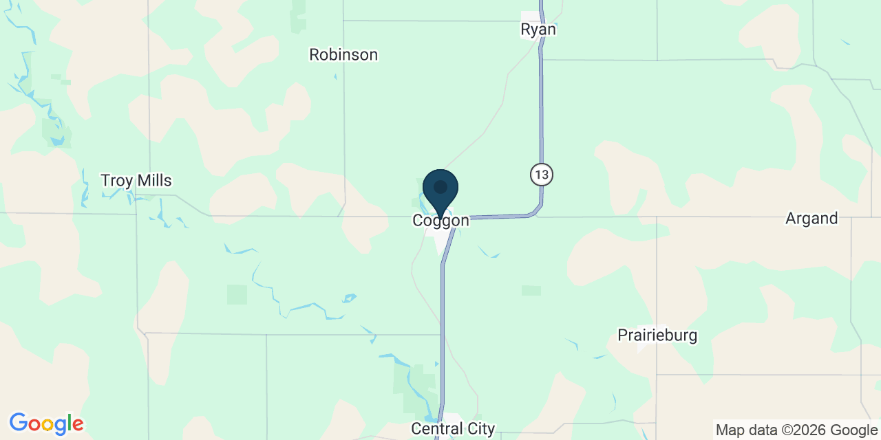Map showing Coggon, Linn County, IA
