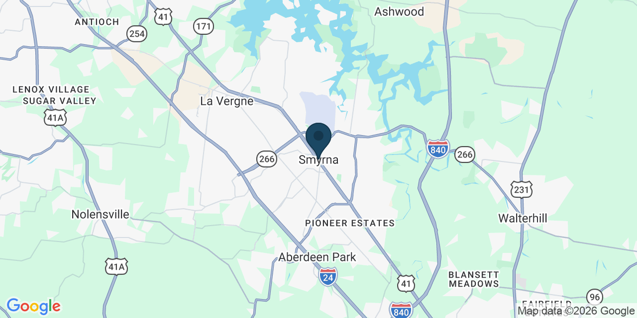 Map showing Smyrna, Rutherford County, TN