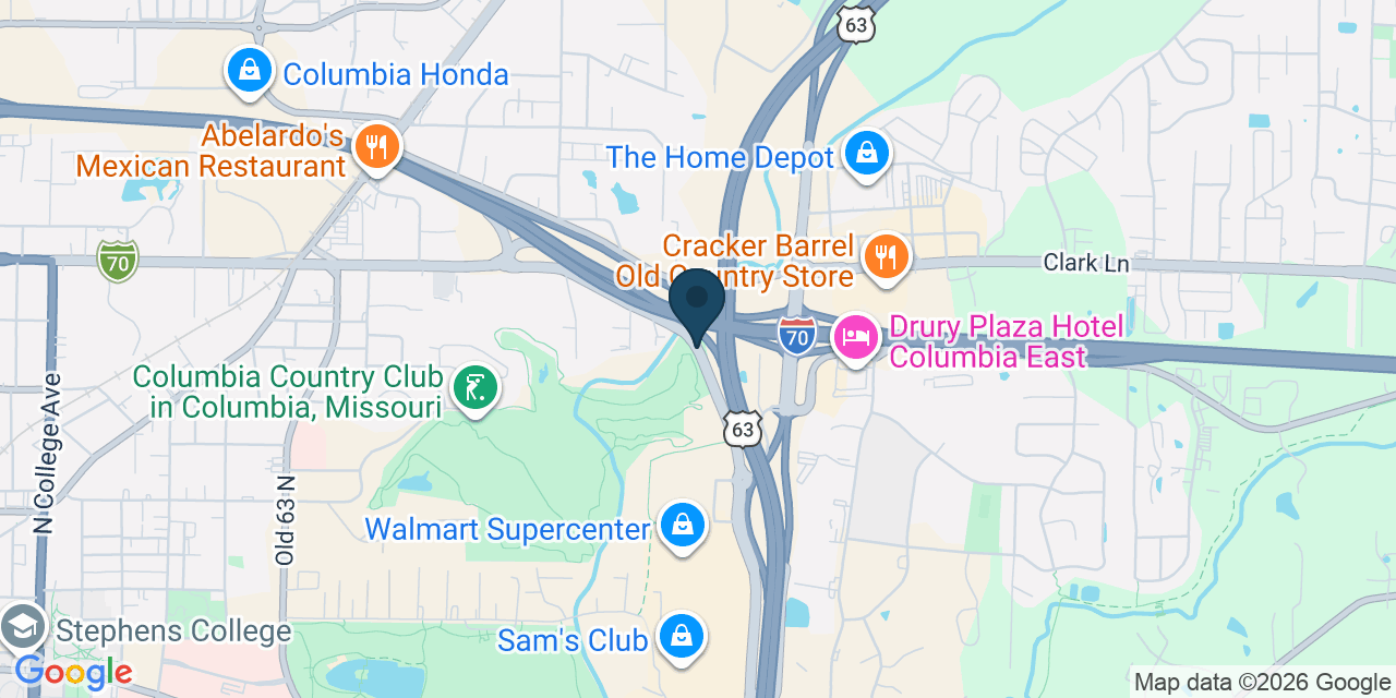 Map showing Columbia, Boone County, MO