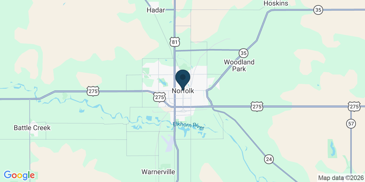 Map showing Norfolk, Madison County, NE