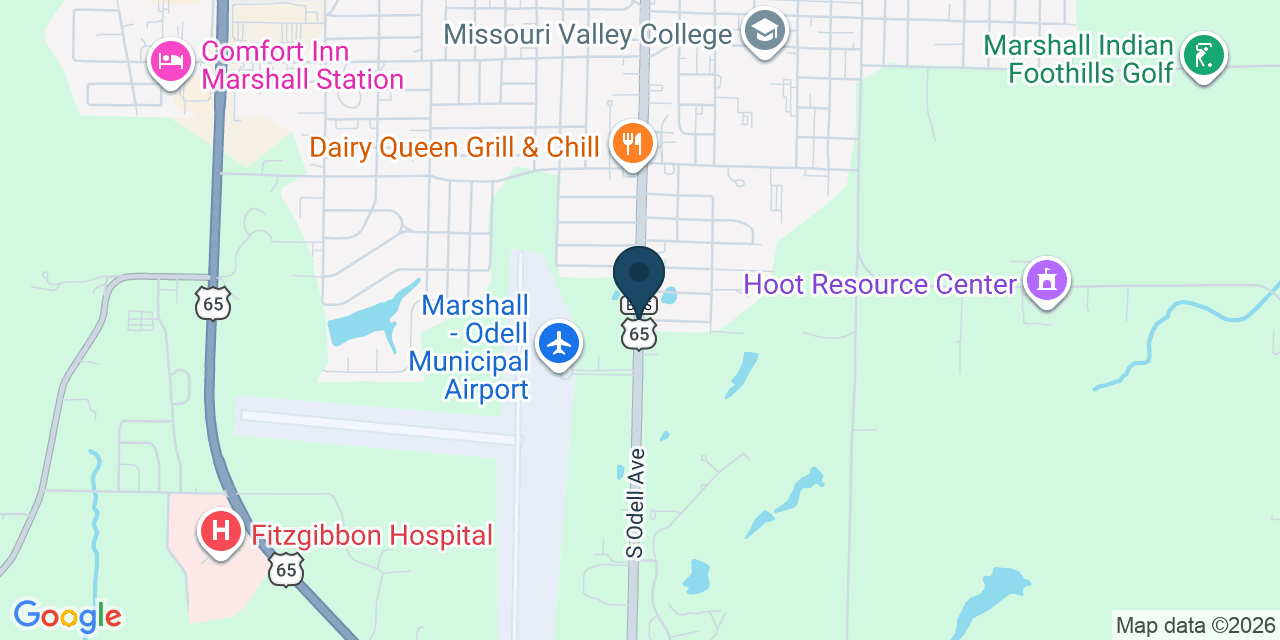 Map showing Marshall, Saline County, MO