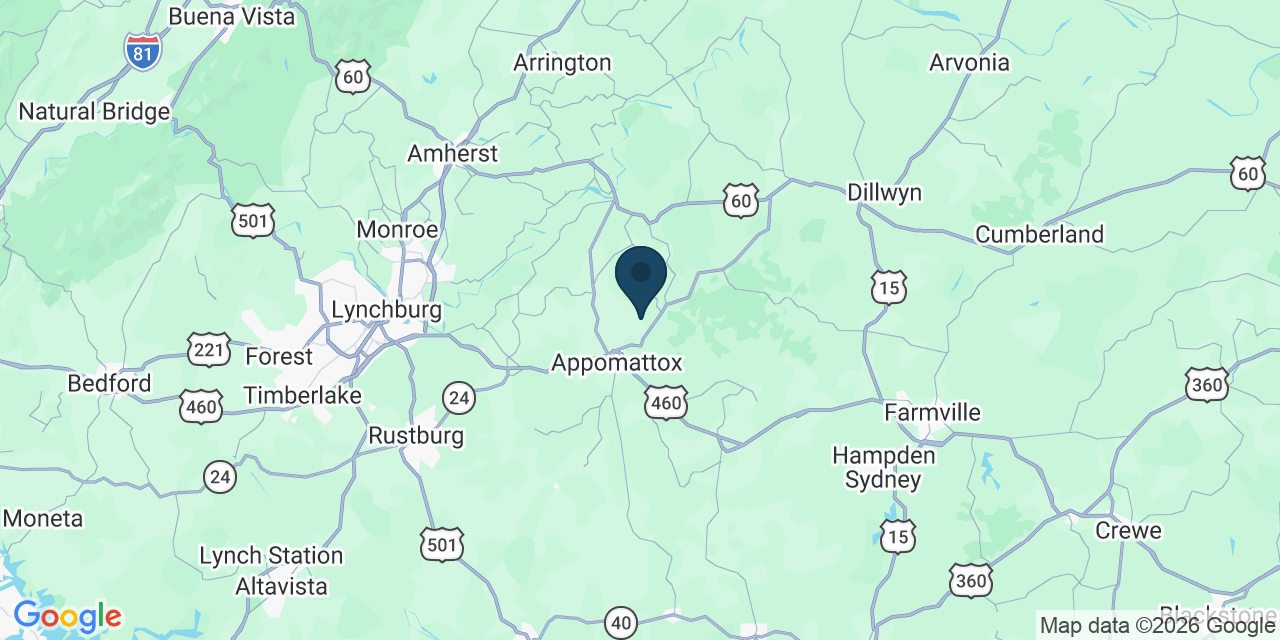 Map showing Appomattox County, VA