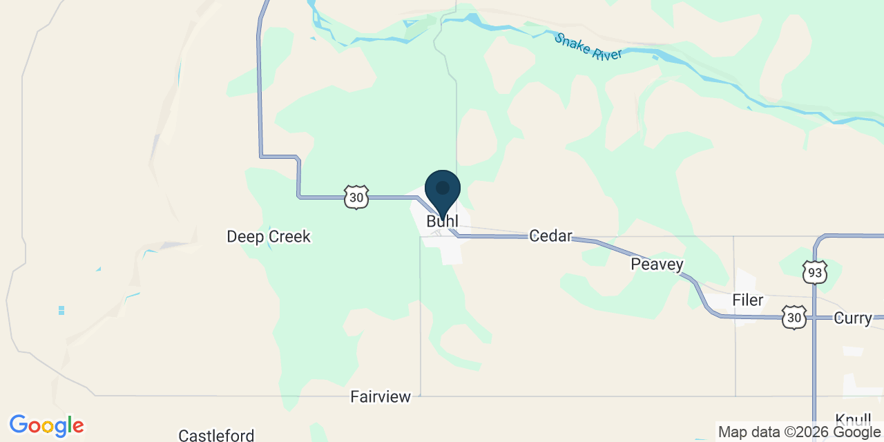 Map showing Buhl, Twin Falls County, ID